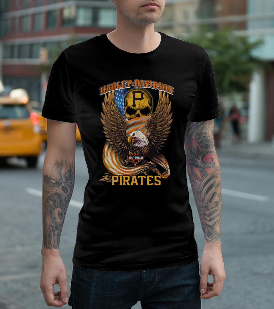 Harley Davidson Cycles Pittsburgh Pirates Eagle Skull T-Shirt