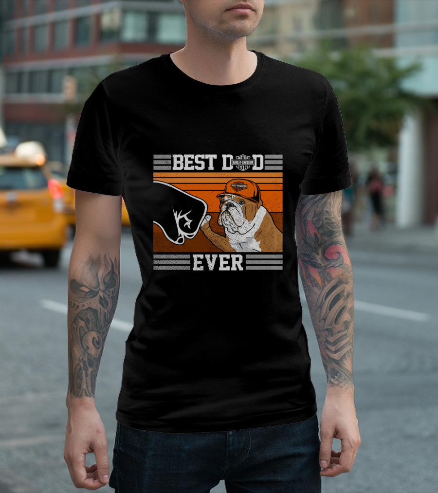 Best Dad Ever Bulldog Harley Davidson Motorcycles T-Shirt