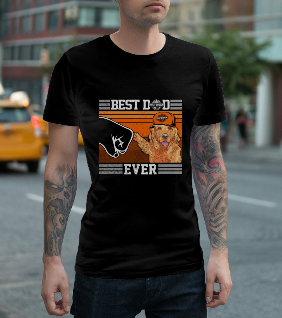 Best Dad Ever Motor Harley Davidson Cycles Golden Retriever Hat Fist Bump T-Shirt