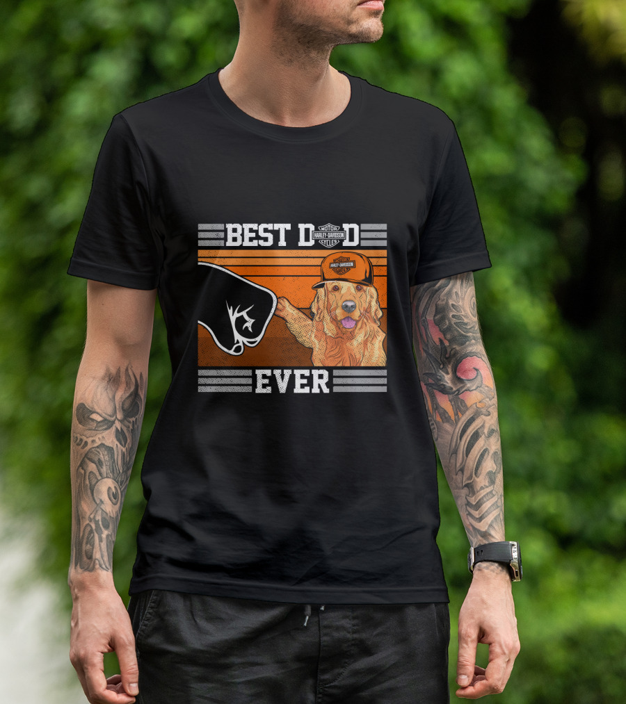 Best Dad Ever Motor Harley Davidson Cycles Golden Retriever Hat Fist Bump T-Shirt