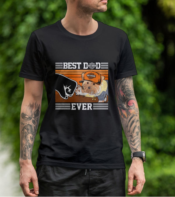 Best Dad Ever Motor Harley Davidson Cycles Yorkshire Terrier T-Shirt