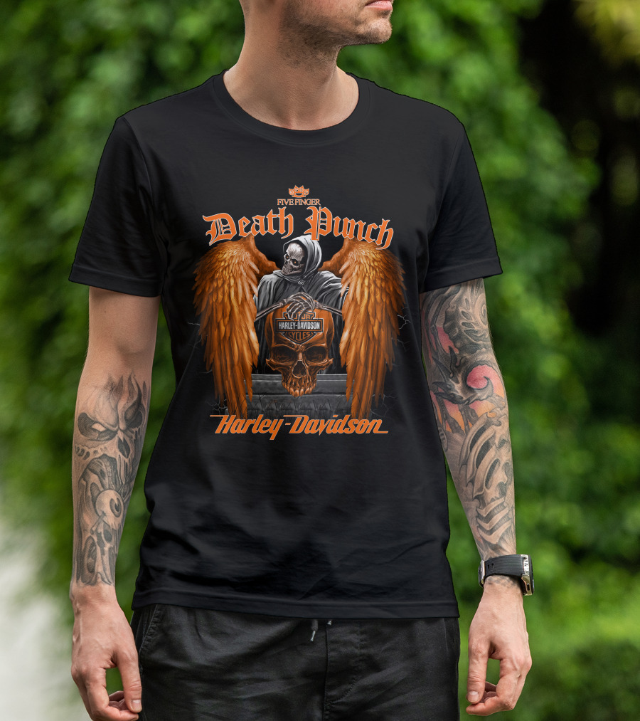 Five Finger Death Punch Skull With Wings Harley Davidson Cycles T-Shirt