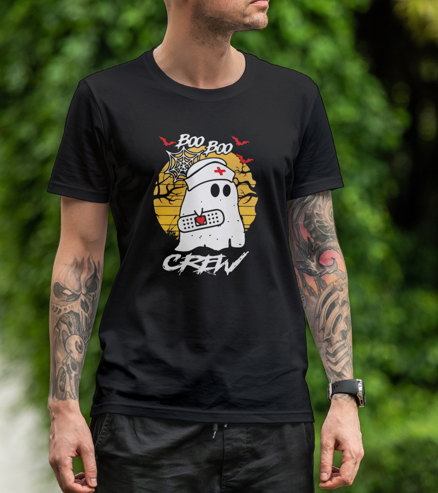 Boo Boo Crew Ghost Nurse Halloween Ghost Bandage Spider Web Bats T-Shirt
