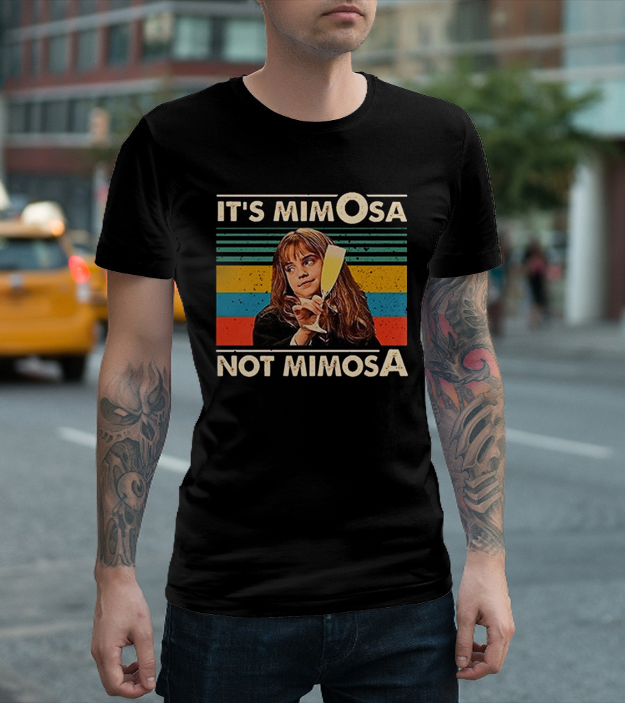 IT'S MIMOSA NOT MIMOSA Retro Stripes Girl Holding Glass T-Shirt