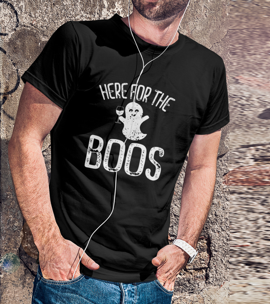 Here For The Boos Ghost With Wine Glass T-Shirt