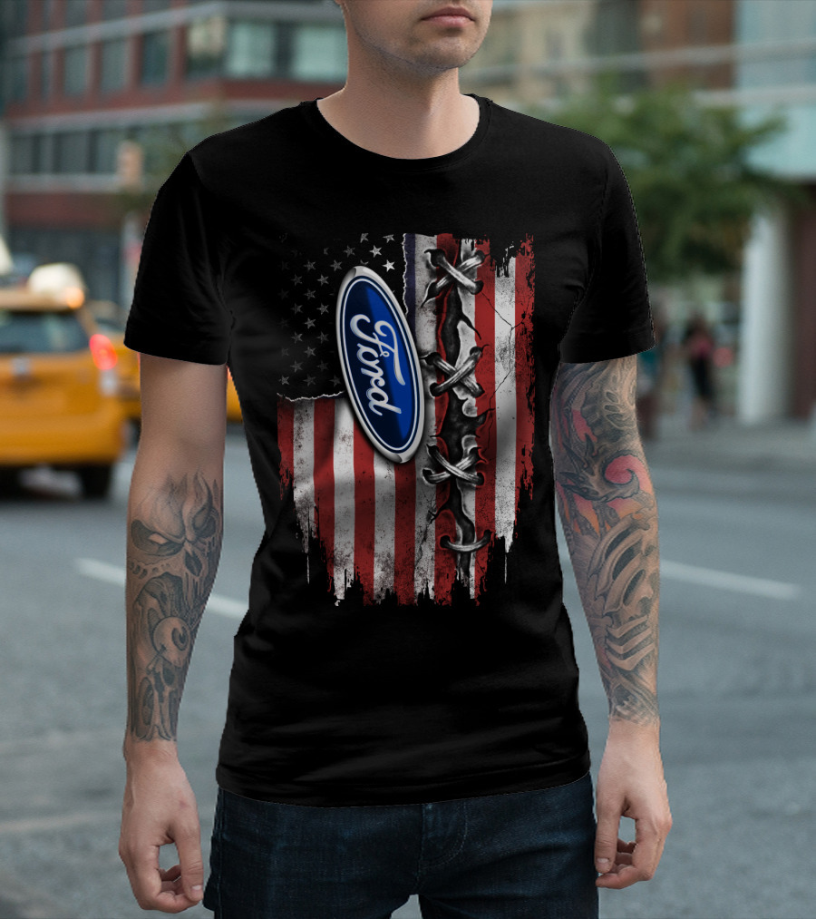 Ford American Flag Distressed Laced T-Shirt