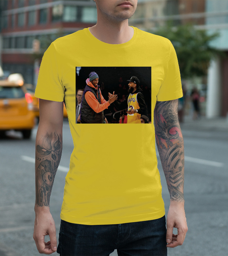 R.I.P For Two Of Legends Lakers Yellow Jersey Basketball Handshake T-Shirt