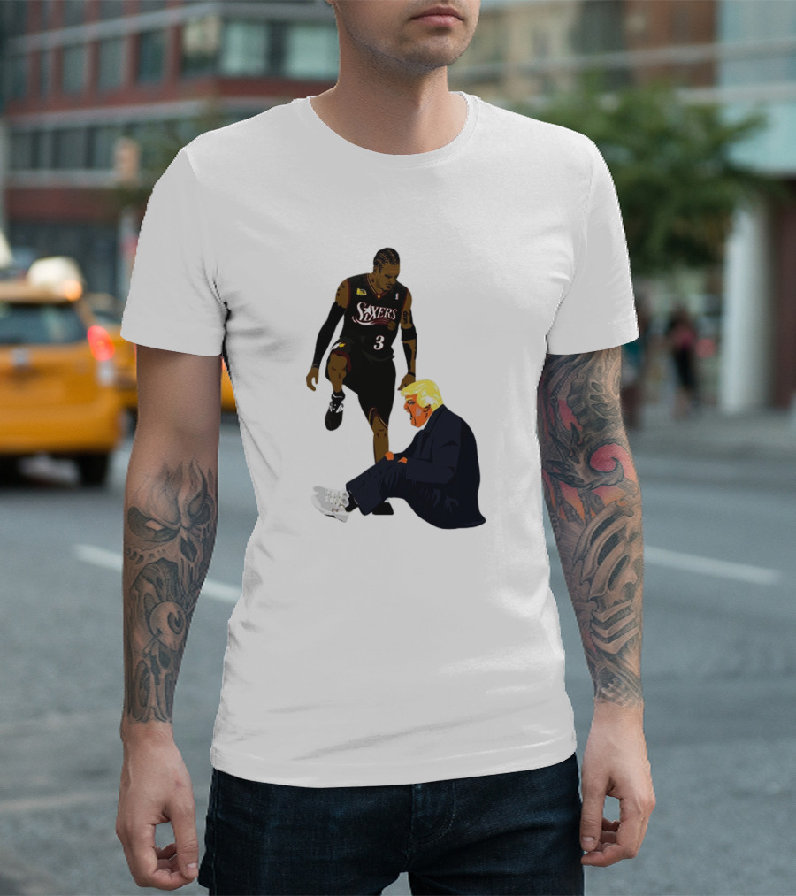 Sixers Number 3 Stepping Over Suit-Clad Figure T-Shirt