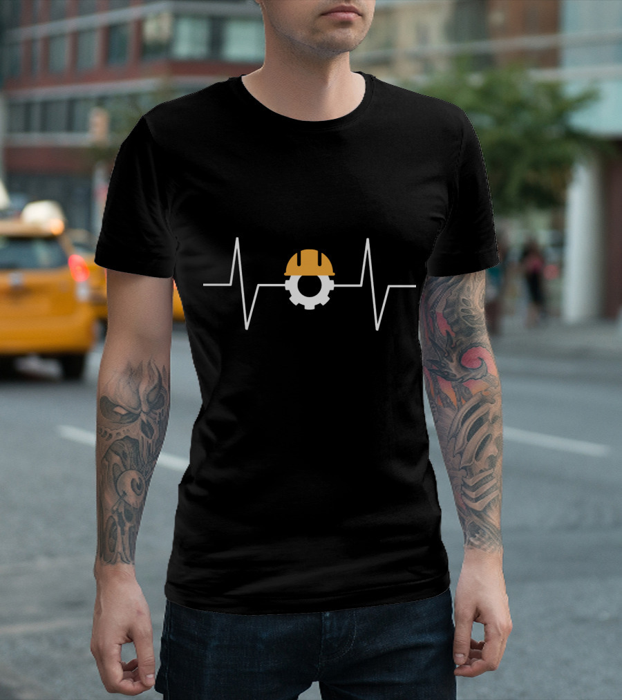 Civil Engineer Heartbeat EKG Hard Hat Gear Engineering T-Shirt