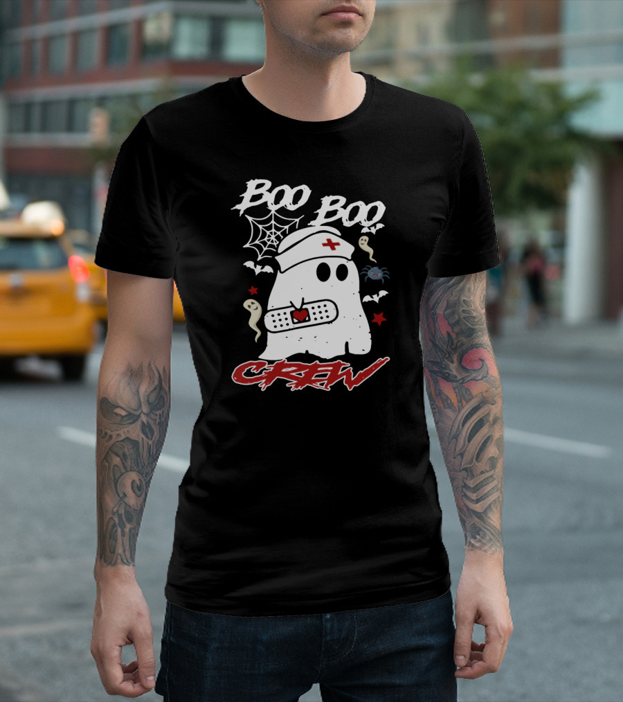 Boo Boo Crew Ghost Nurse Costume Spider Bats Halloween T-Shirt
