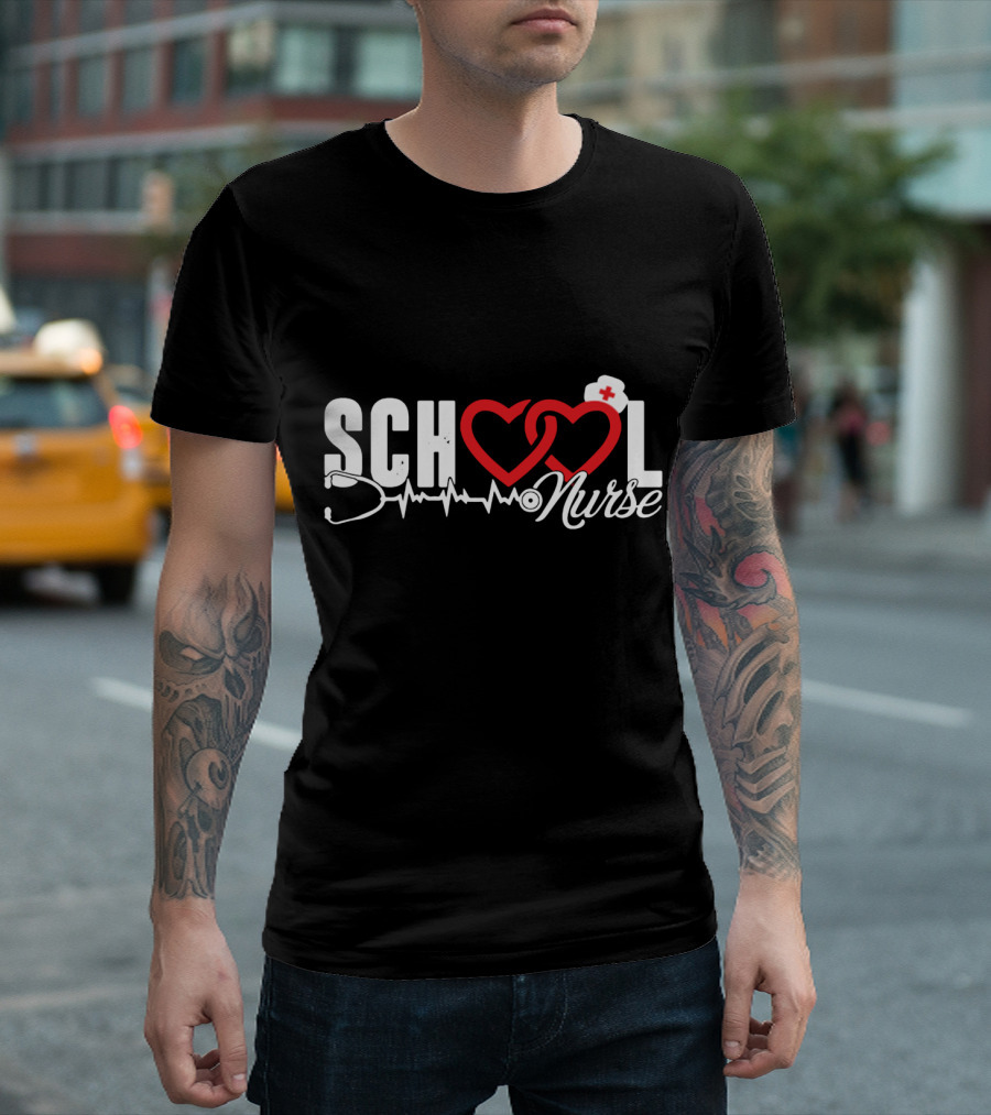 SCHOOL LOVE Nurse Stethoscope Heart and Hat T-Shirt