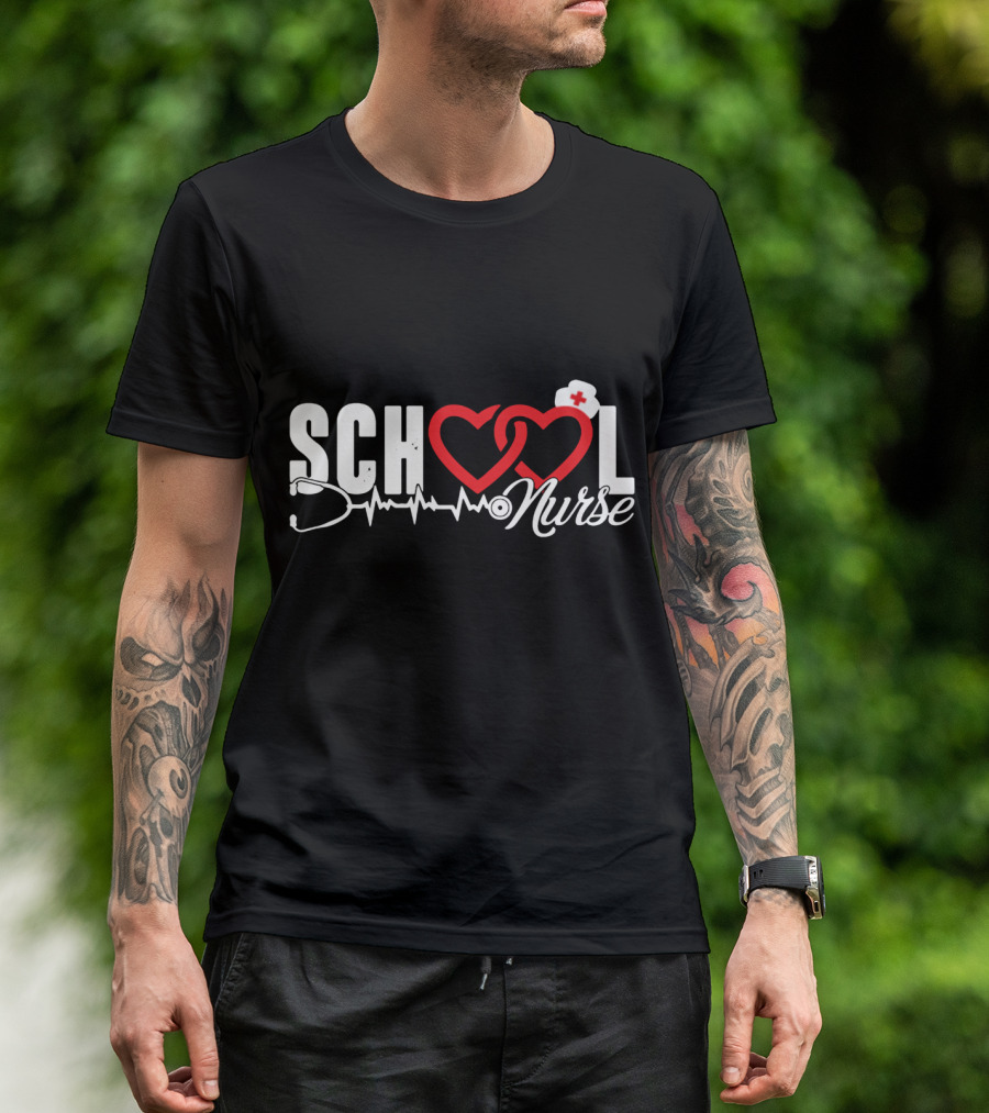 SCHOOL LOVE Nurse Stethoscope Heart And Hat T-Shirt