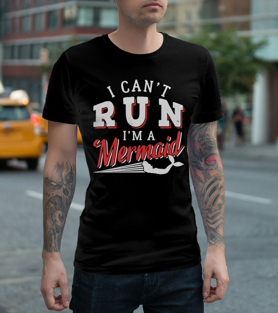 I Can't Run I'm A Mermaid Women's Fashion Text White Red Mermaid Tail T-Shirt
