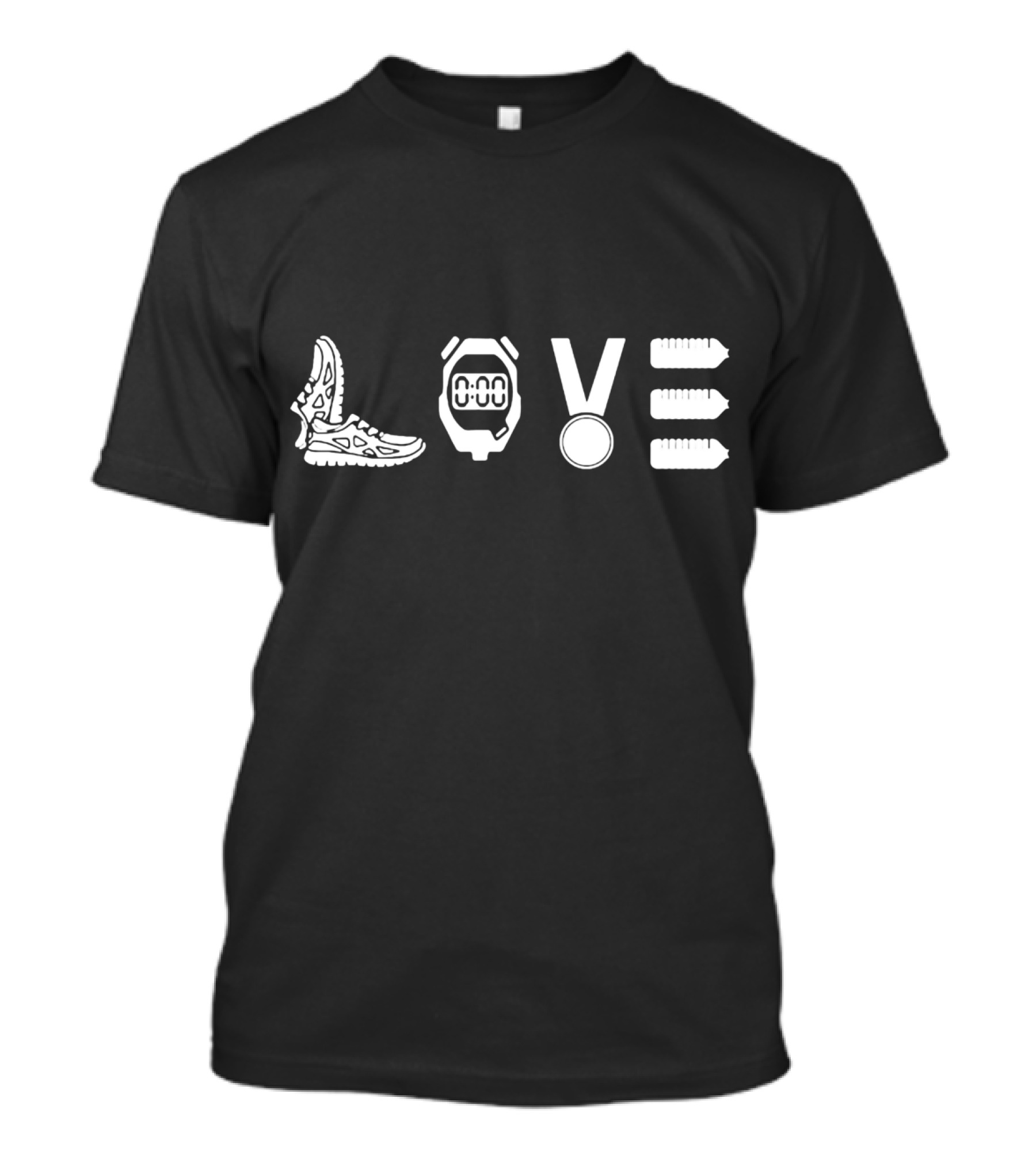 LOVE RUNNING Stopwatch Medal Shoes Bottles T-Shirt