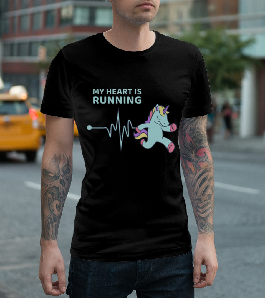 My Heart Is Running Unicorn Jogging Heartbeat Sport Kawaii T-Shirt