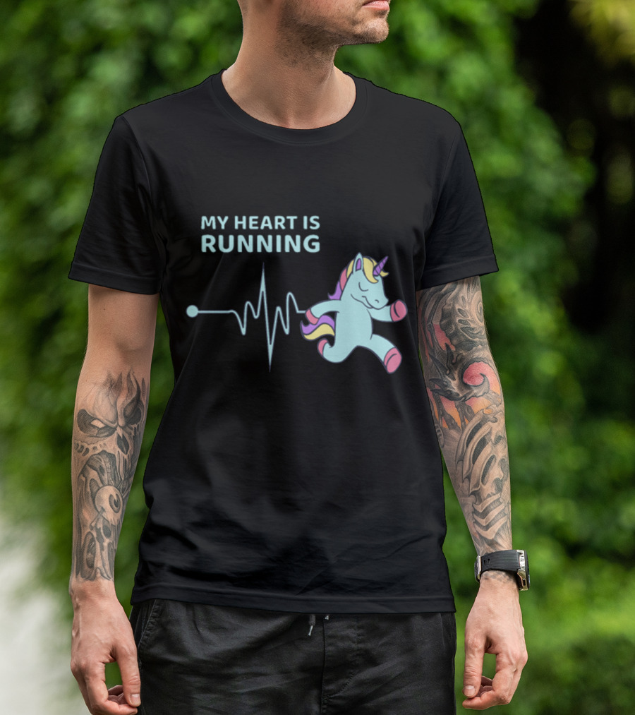 My Heart Is Running Unicorn Jogging Heartbeat Sport Kawaii T-Shirt