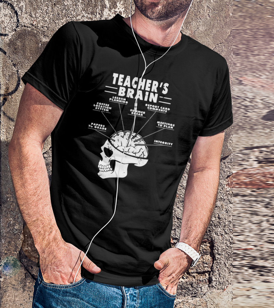 Teacher's Brain Funny Teacher Lesson Planning Report Card Comments Coffee Location System Summer Break Meetings To Plan Papers To Grade Integrity T-Shirt