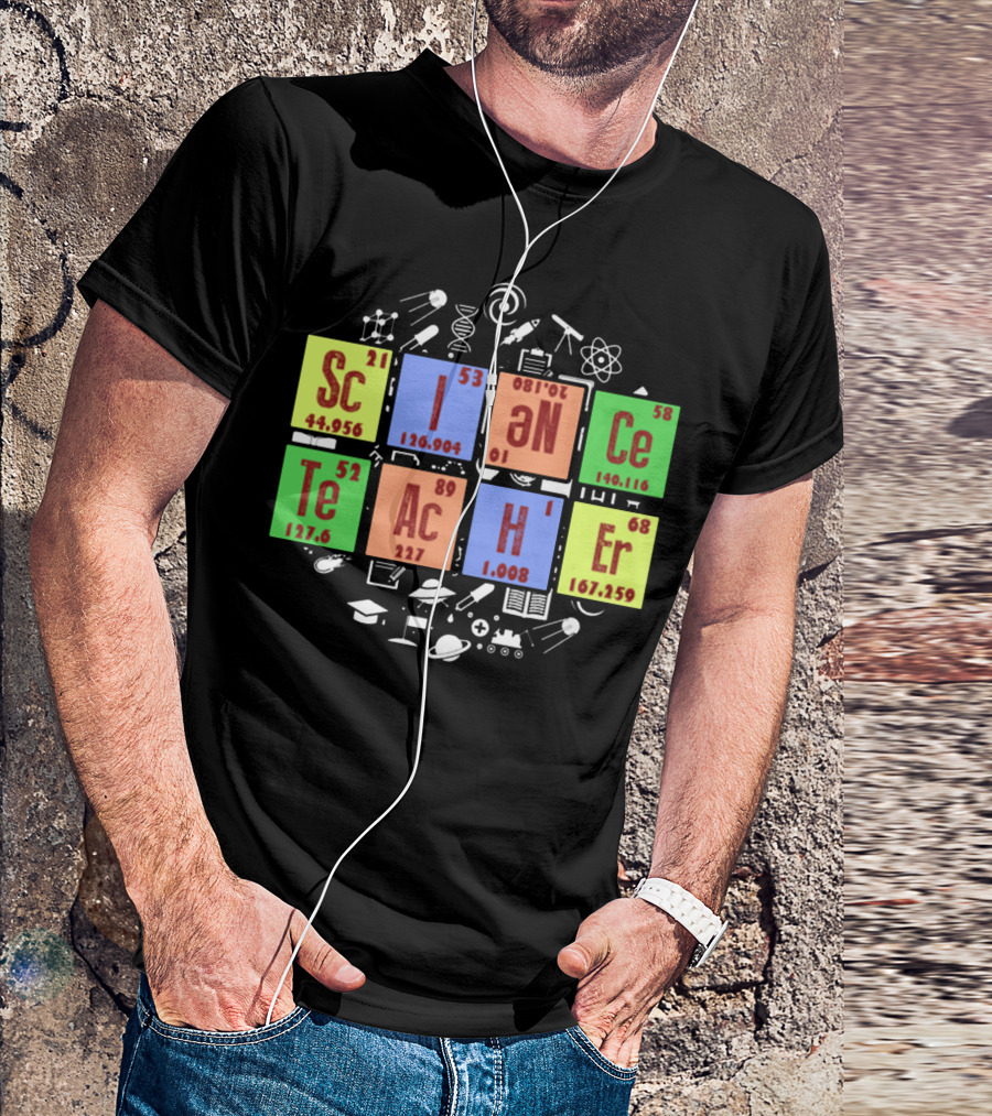 SCIENCE TEACHER Periodic Elements Chemistry Physics Icons T-Shirt