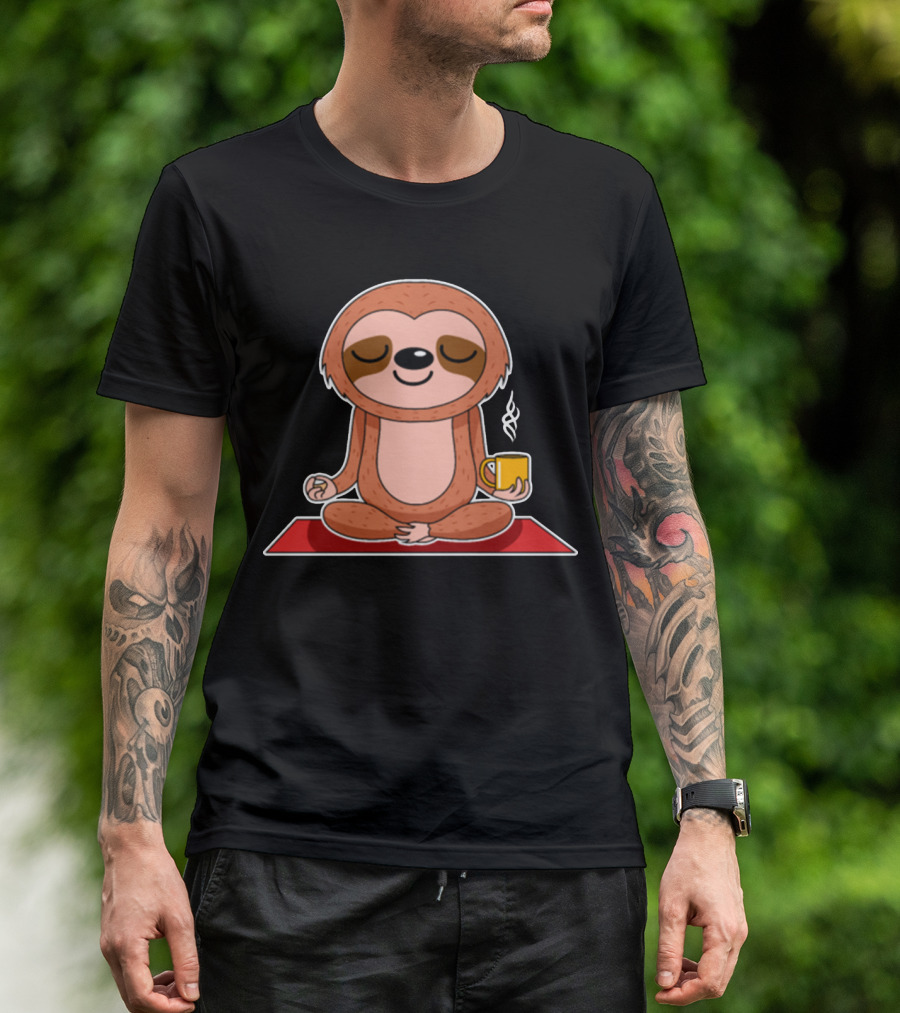 Yoga Sloth Funny Zen Meditation With Coffee T-Shirt