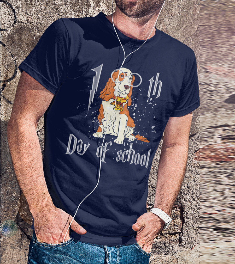 100th Day Of School Cocker Spaniel Dog With Wizard Scarf And Glasses T-Shirt