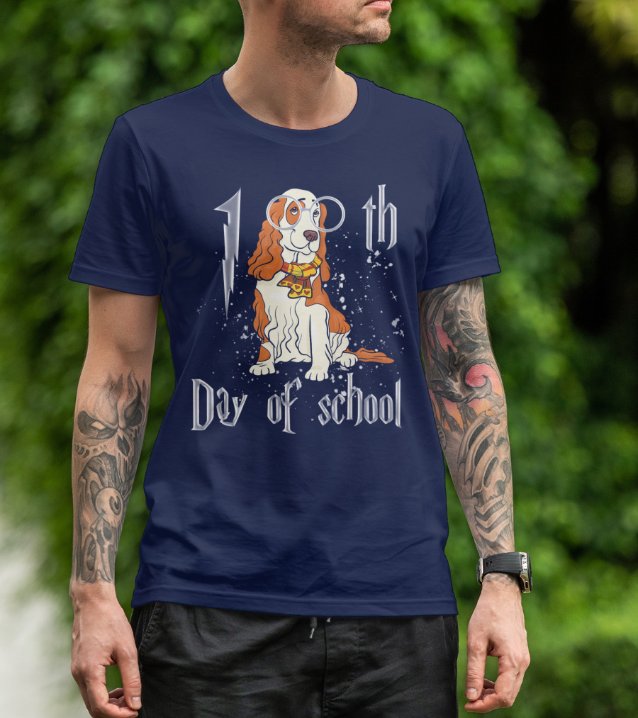 100th Day Of School Cocker Spaniel Dog With Wizard Scarf And Glasses T-Shirt
