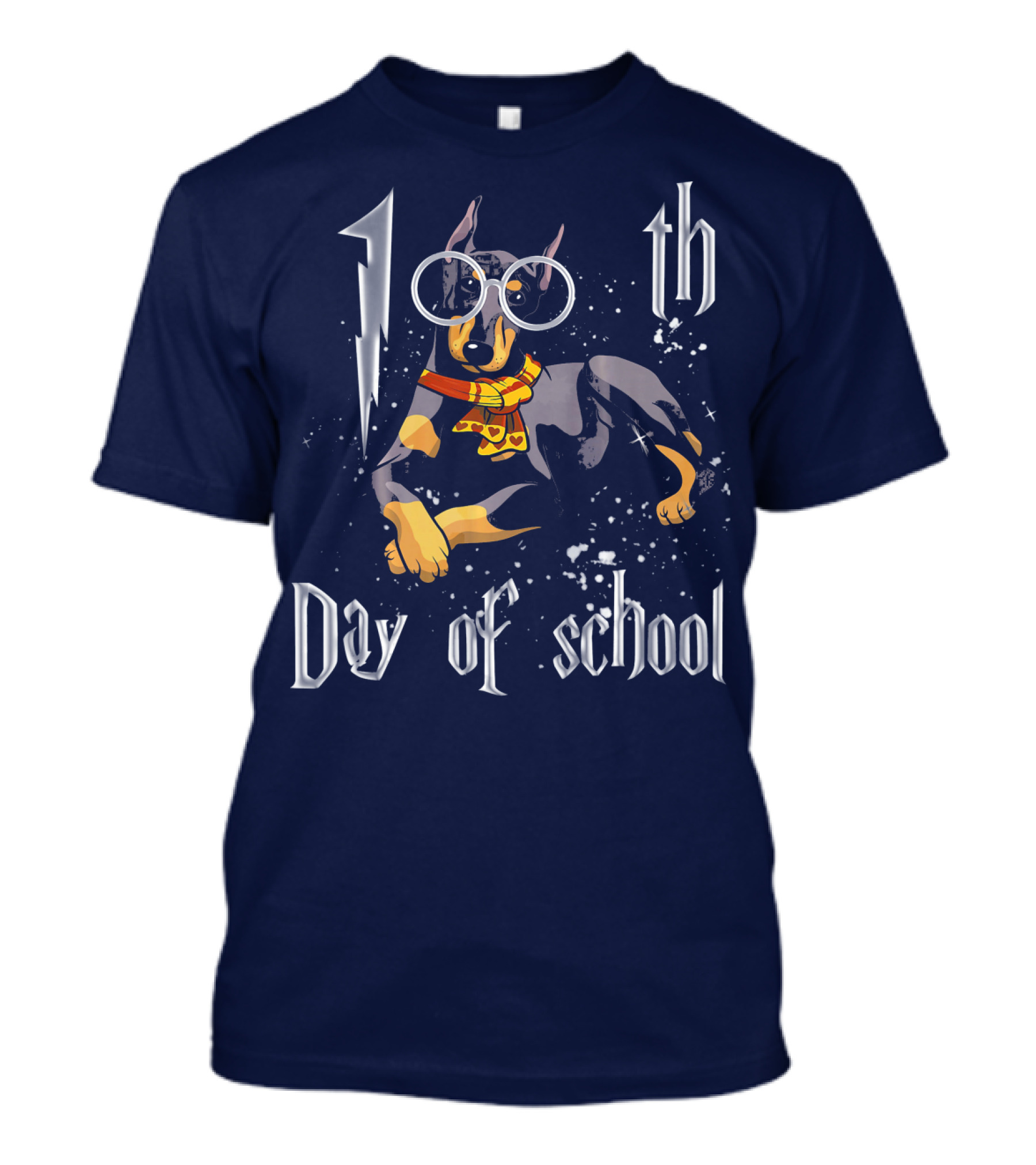 100th Day Of School Doberman Dog With Glasses And Scarf T-Shirt