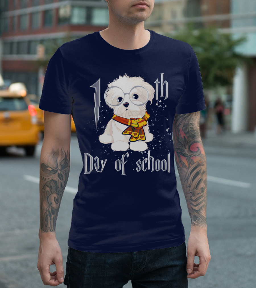 100th Day Of School Maltese Dog With Glasses And Scarf T-Shirt