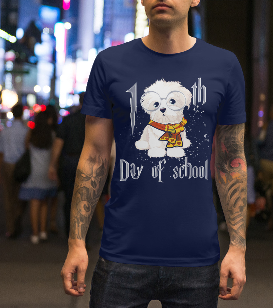 100th Day Of School Maltese Dog With Glasses And Scarf T-Shirt