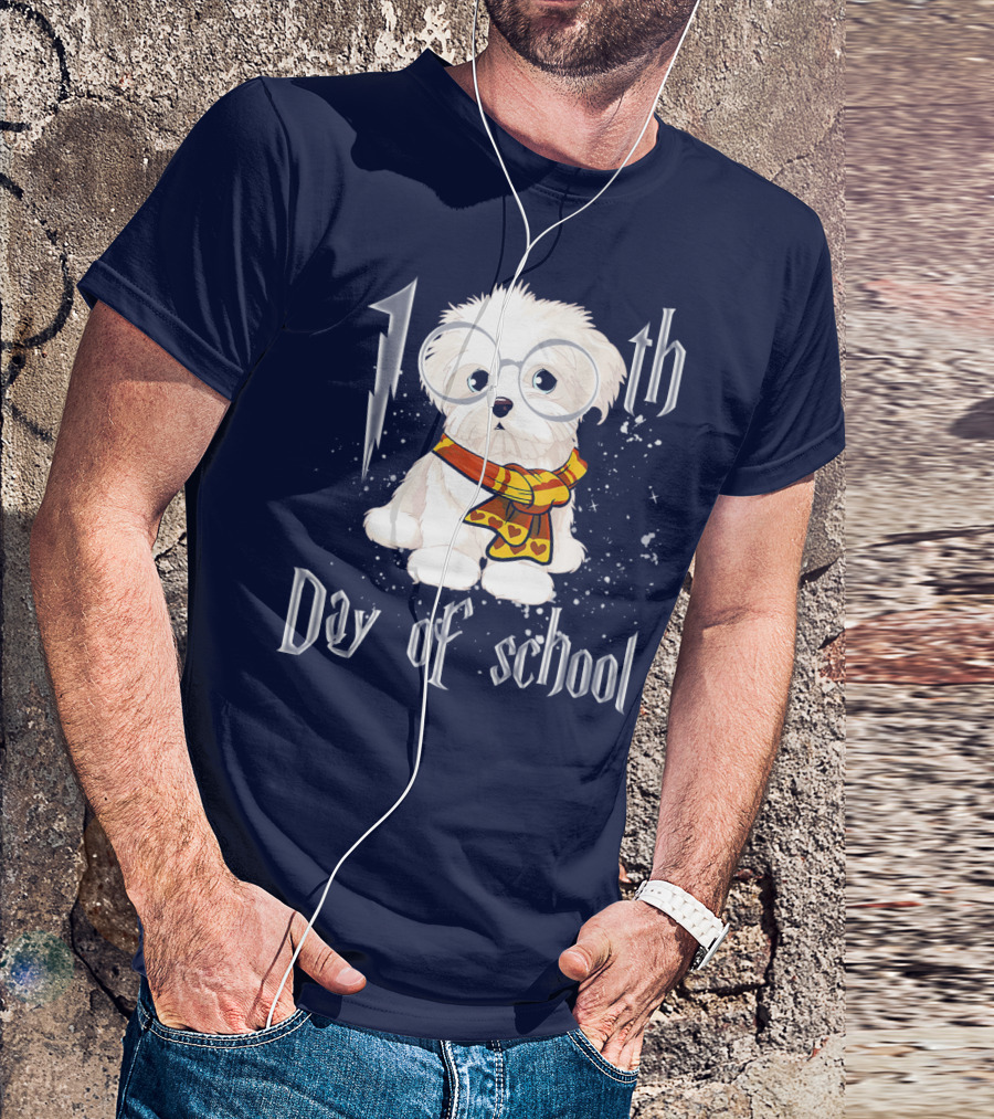 100th Day Of School Maltese Dog With Glasses And Scarf T-Shirt