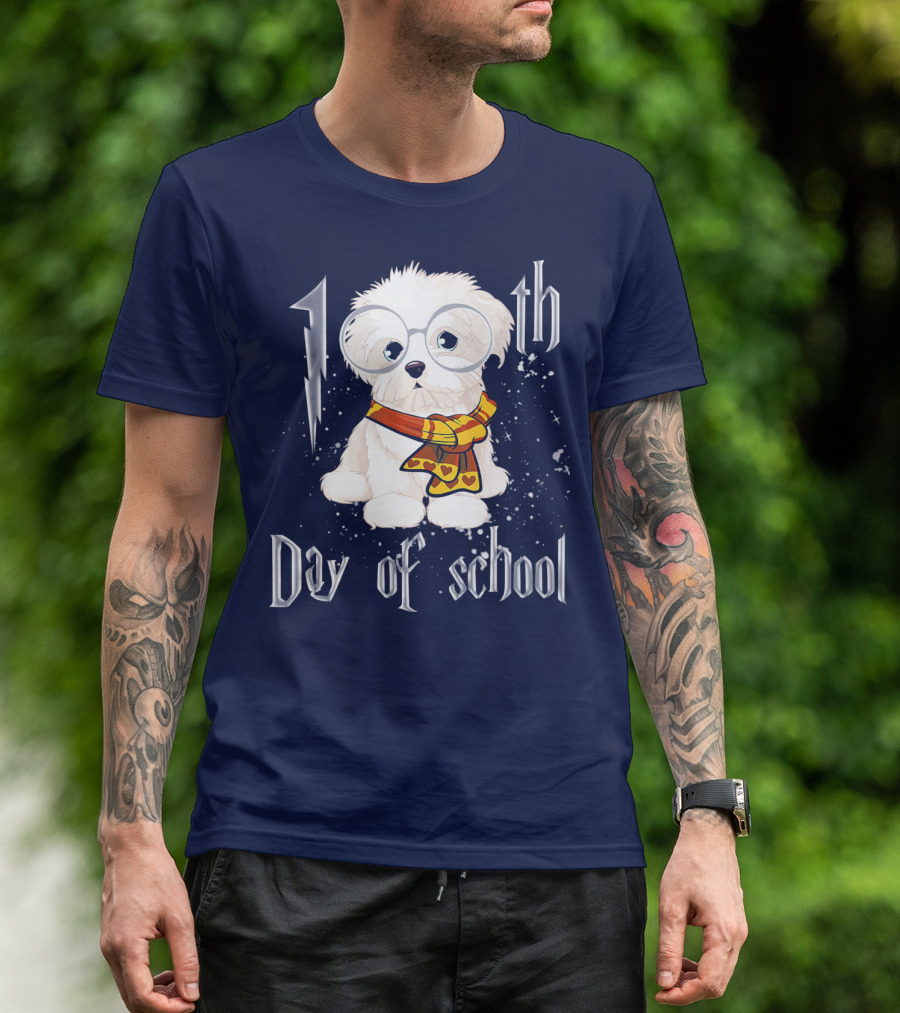 100th Day Of School Maltese Dog With Glasses And Scarf T-Shirt