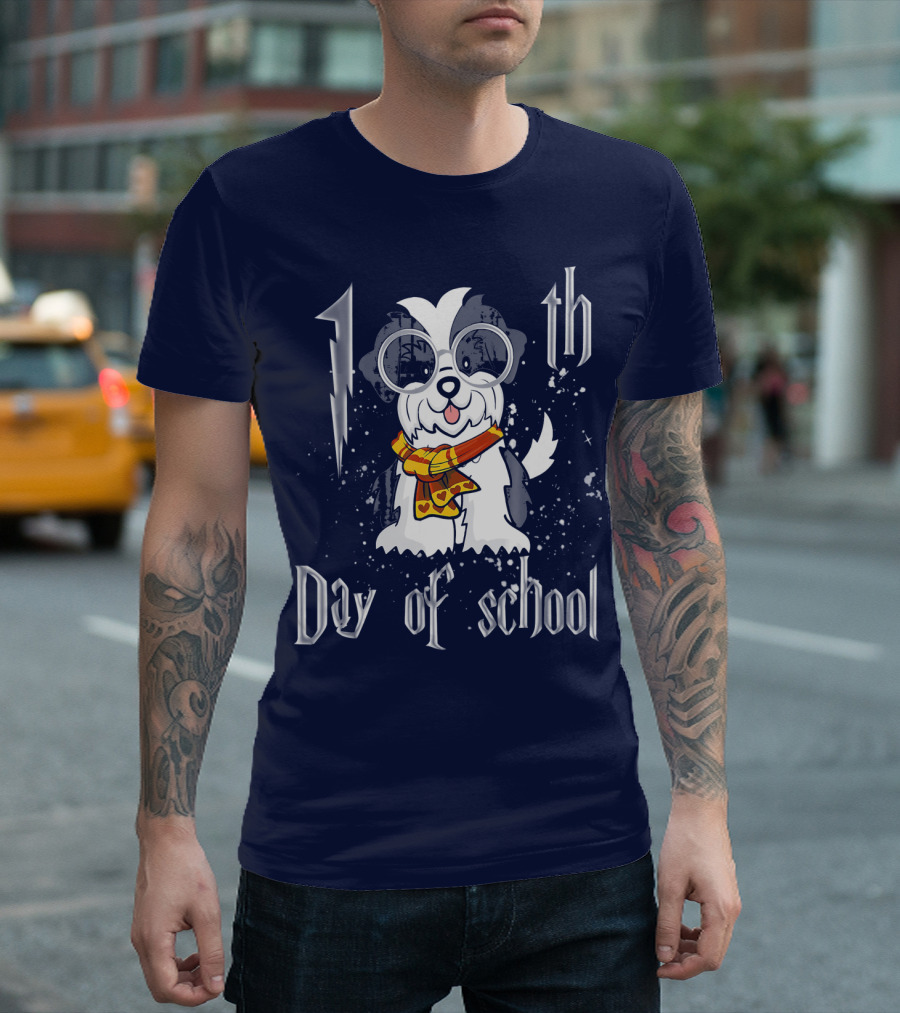 100th Day Of School Shih Tzu Dog With Glasses And Scarf T-Shirt