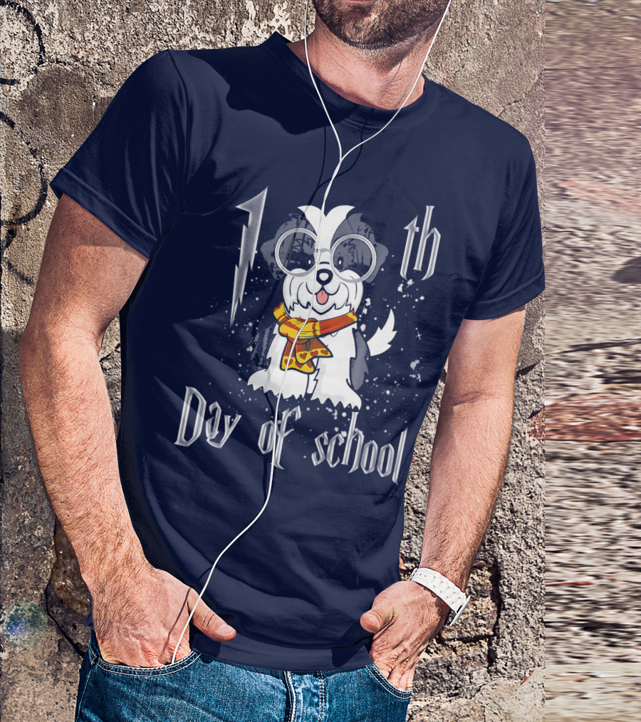 100th Day Of School Shih Tzu Dog With Glasses And Scarf T-Shirt