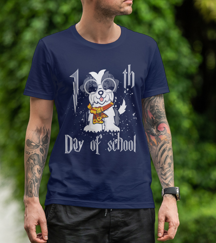 100th Day Of School Shih Tzu Dog With Glasses And Scarf T-Shirt