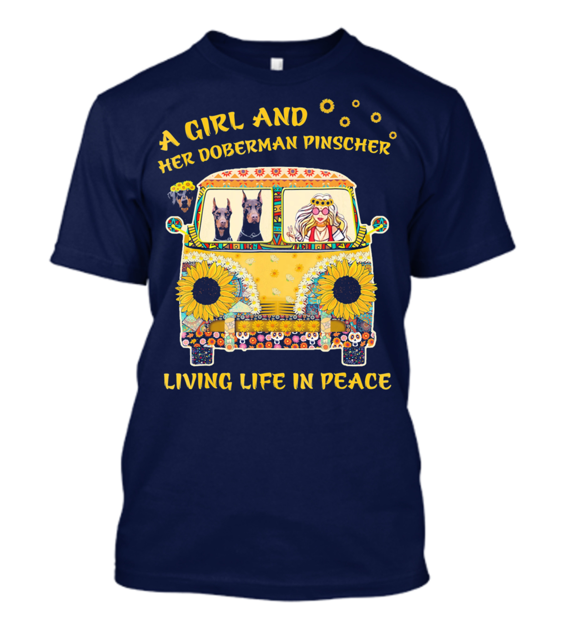 A Girl And Her Doberman Pinscher Living Life In Peace T-Shirt