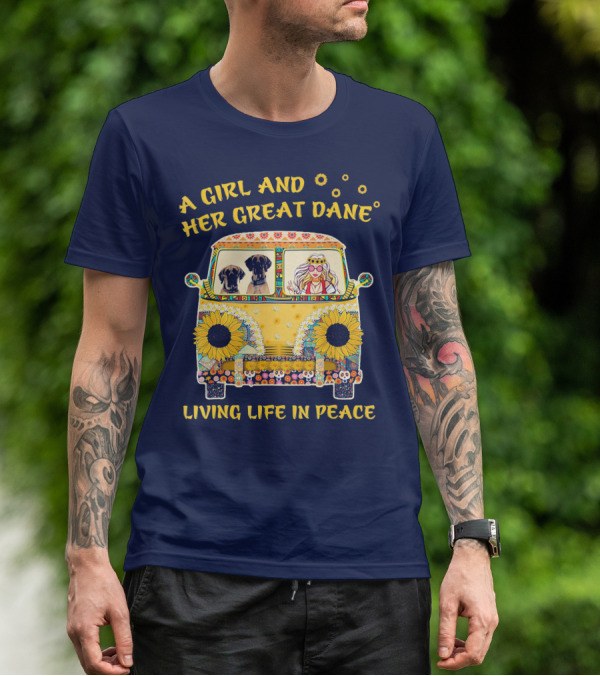 A Girl And Her Great Dane Living Life In Peace Sunflower Van T-Shirt