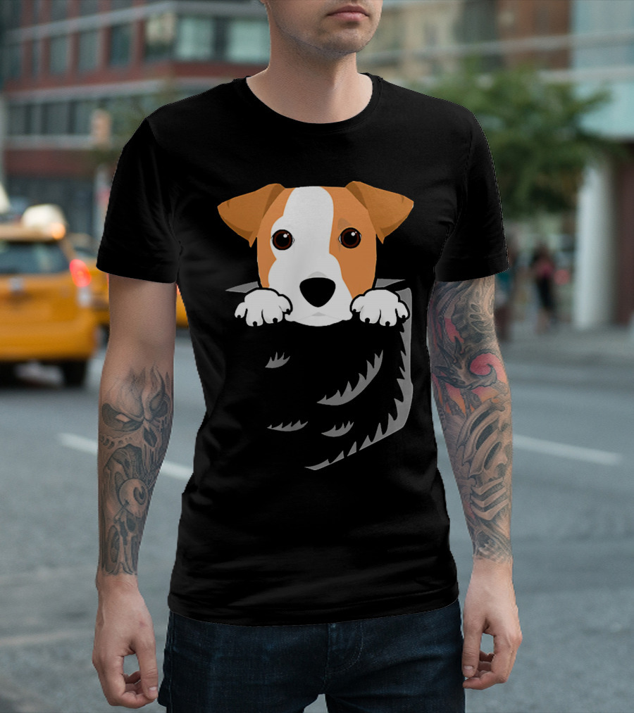 Adorable Jack Russell Terrier in Pocket Looking Out T-Shirt