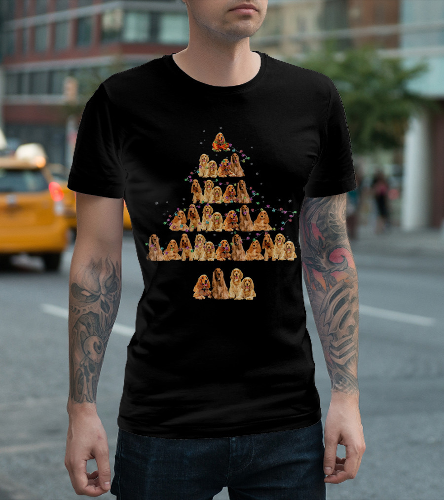 American Cocker Spaniel Christmas Tree with Festive Lights and Stars T-Shirt