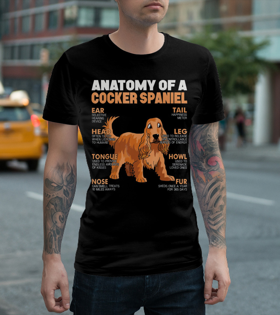 ANATOMY OF A COCKER SPANIEL HEAD TONGUE NOSE EAR FUR LEG TAIL HOWL T-Shirt