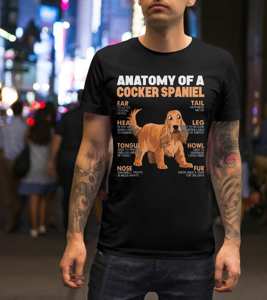 Anatomy Of A Cocker Spaniel Head Tongue Nose Ear Fur Leg Tail Howl T-Shirt