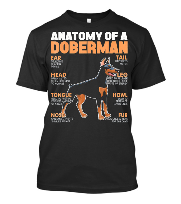 ANATOMY OF A DOBERMAN EAR HEAD TONGUE NOSE TAIL LEG HOWL FUR T-Shirt
