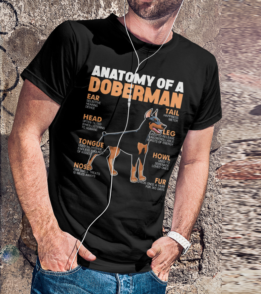Anatomy Of A Doberman Ear Head Tongue Nose Tail Leg Howl Fur T-Shirt
