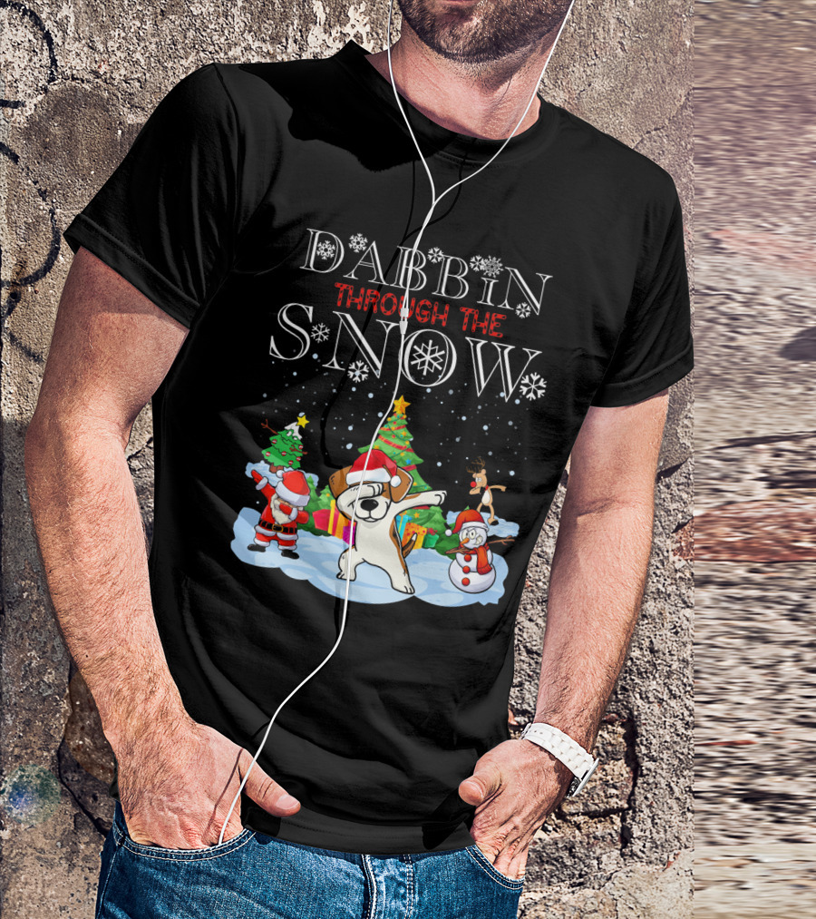 Dabbin Through The Snow Beagles Jack Russell Dog Christmas Scene T-Shirt
