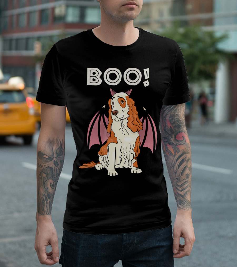 Boo Cocker Spaniel With Bat Wings Halloween T-Shirt
