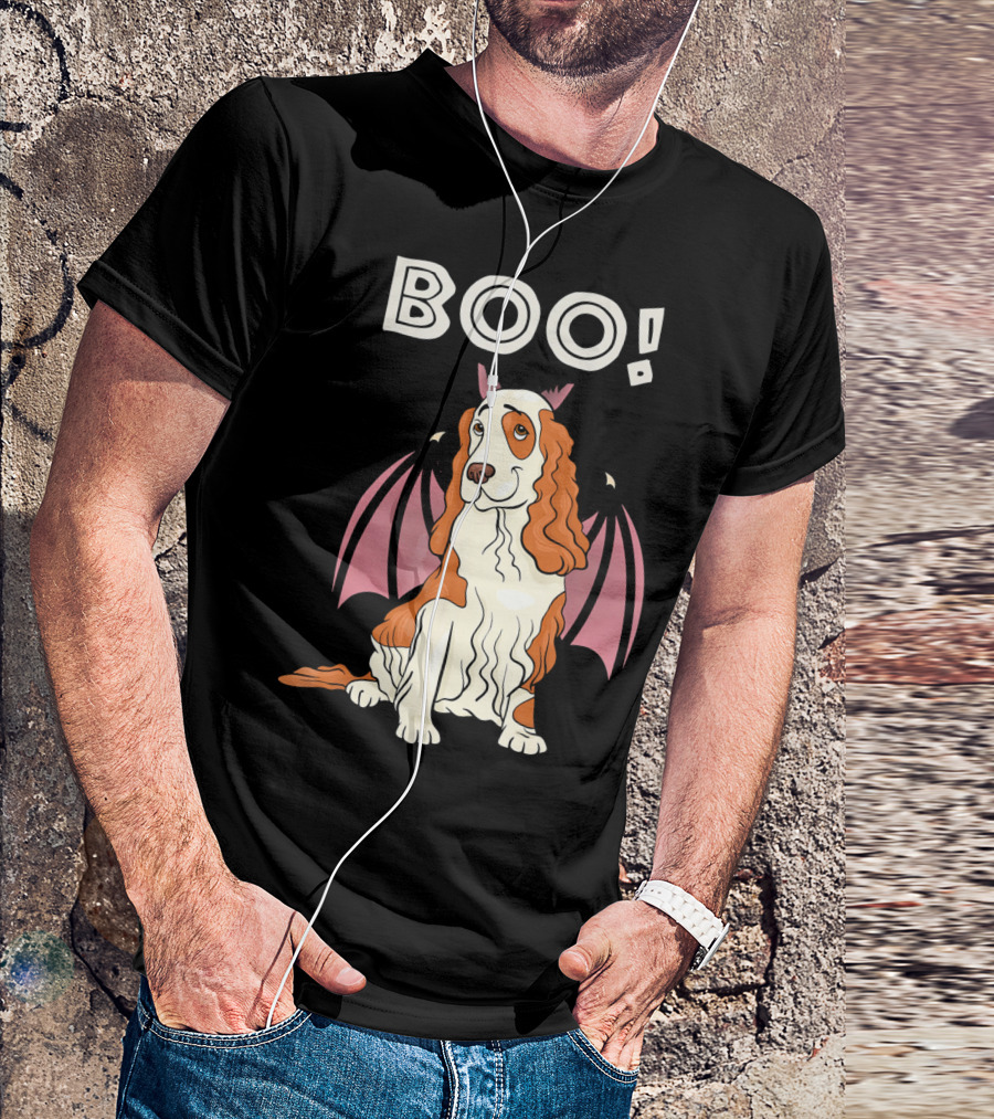 Boo Cocker Spaniel With Bat Wings Halloween T-Shirt
