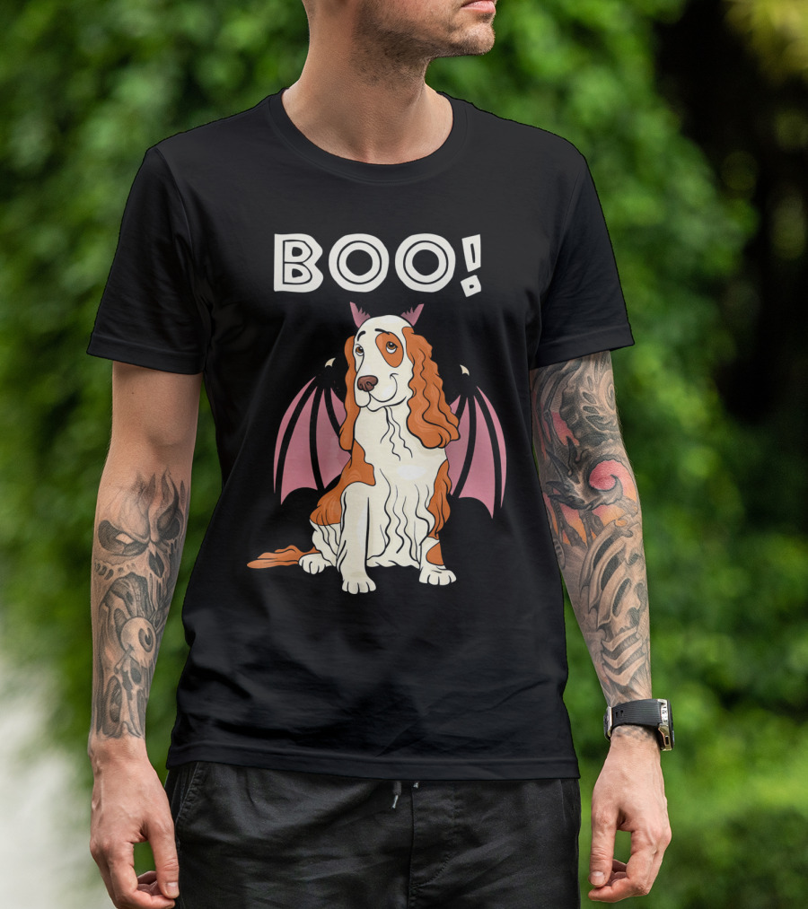 Boo Cocker Spaniel With Bat Wings Halloween T-Shirt