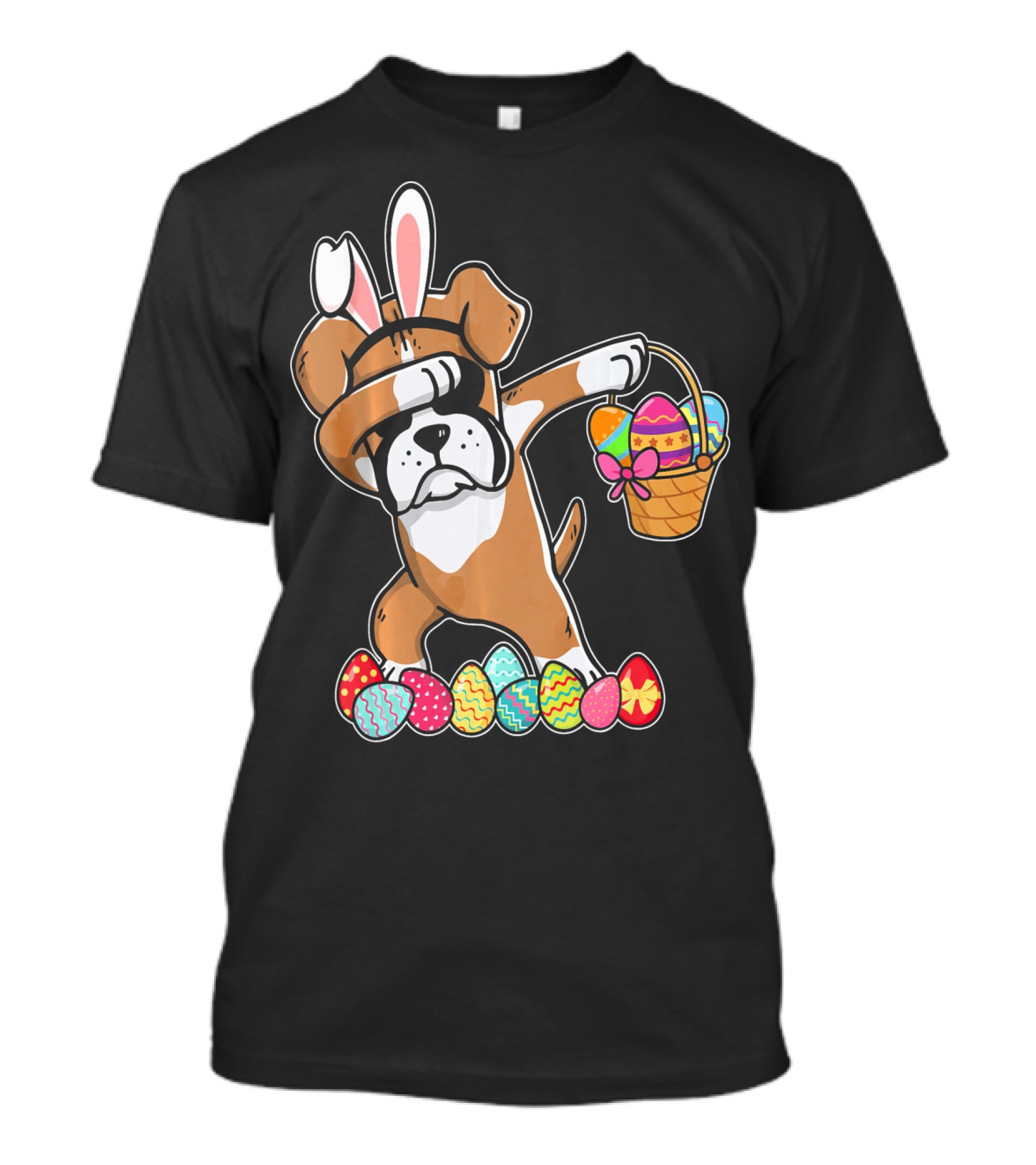 Boxer Dabbing As Easter Bunny With Basket And Eggs T-Shirt