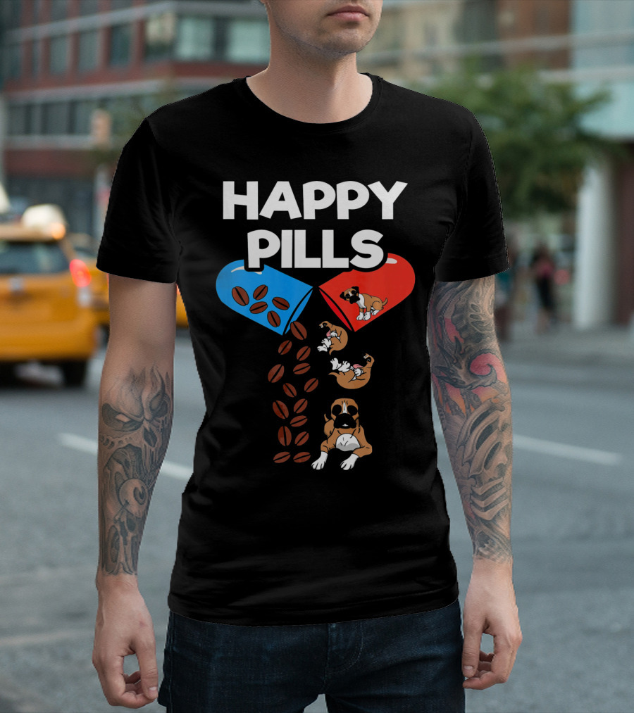 Happy Pills Boxer Dog Coffee Love T-Shirt