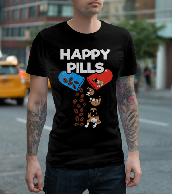 Happy Pills Boxer Dog Coffee Love T-Shirt