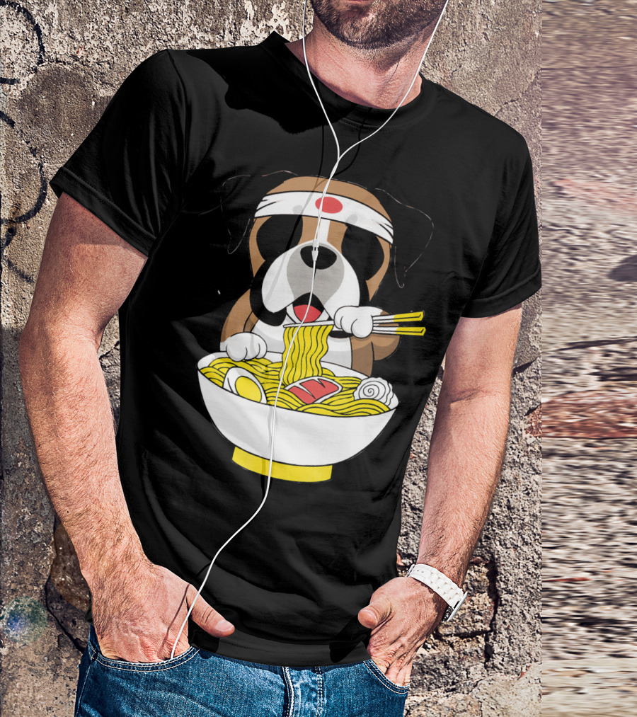 Boxer Dog Eating Japanese Ramen With Chopsticks In Funny T-Shirt
