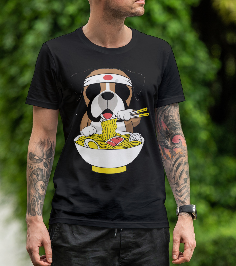 Boxer Dog Eating Japanese Ramen With Chopsticks In Funny T-Shirt